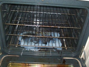 pool of melted plastic on the bottom of the oven